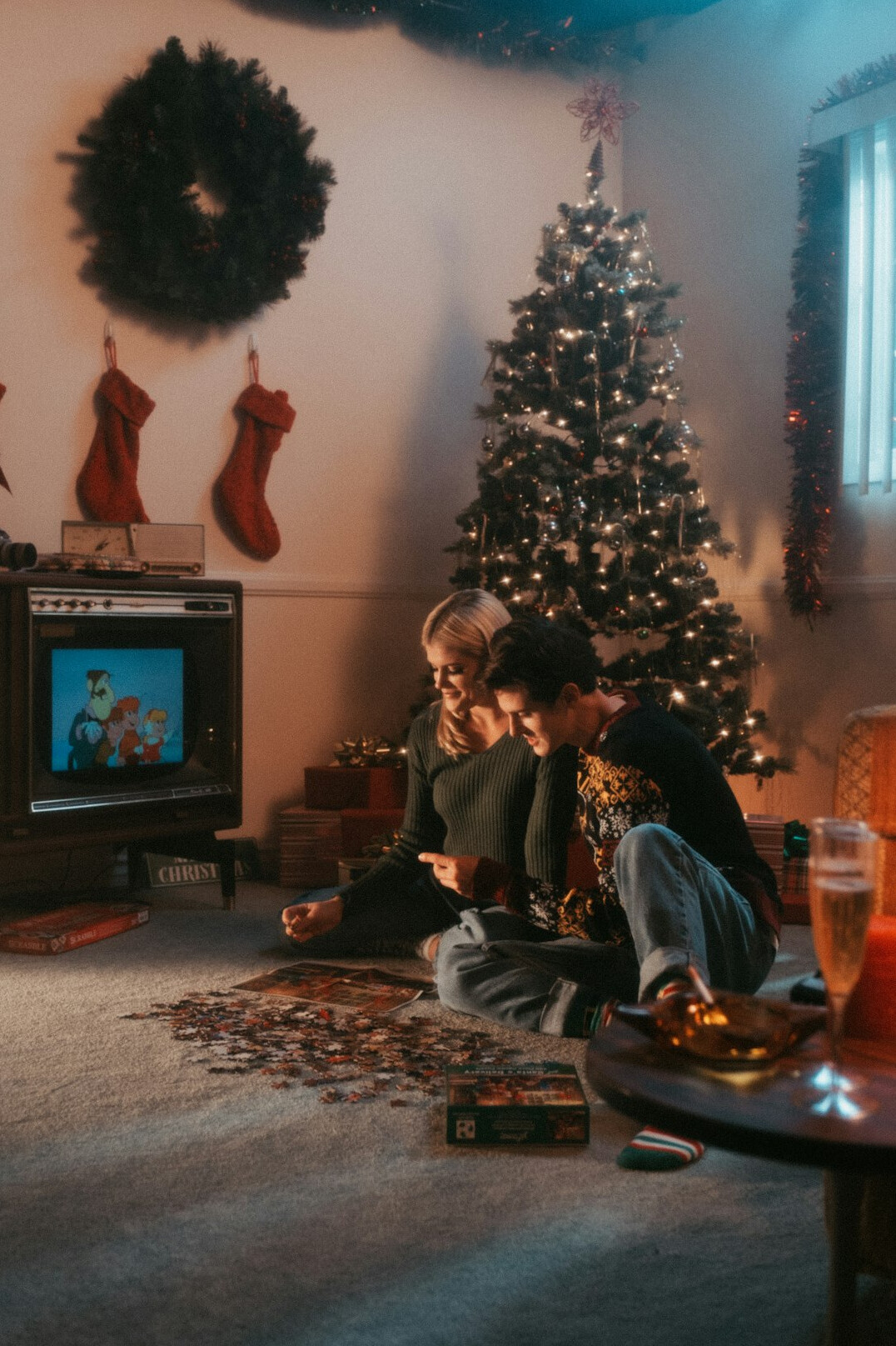 family watching old tv
