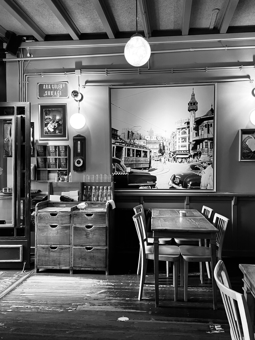 Vintage television production studio with cameras and lighting rigs